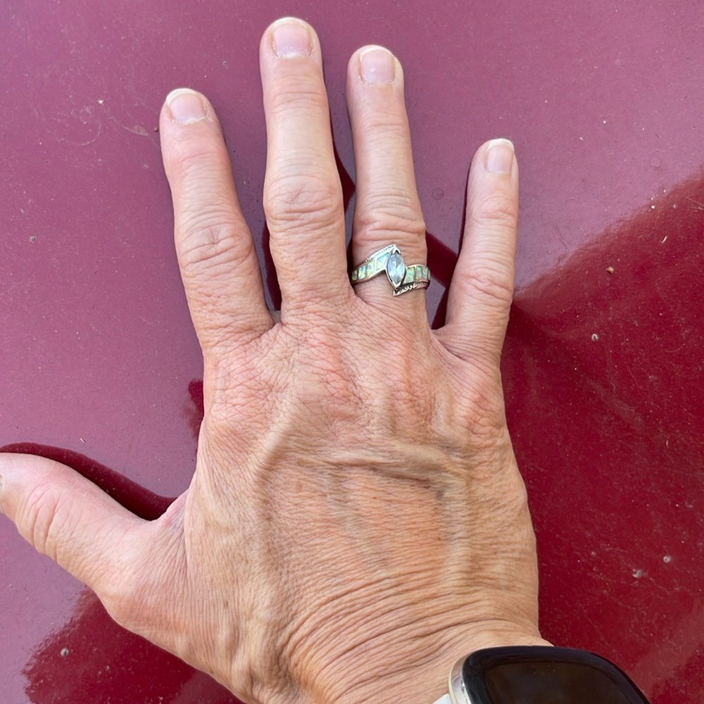 Aquamarine & Abalone Ring on Sterling Silver!